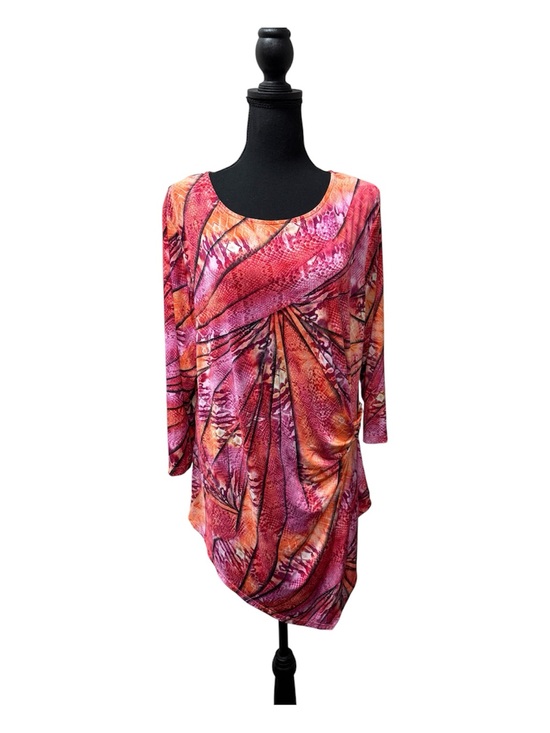 Nygard Collection Tops - Nygard Orange Pink Abstract Tunic Top Womens Stretch Ruched 3/4 Sleeve